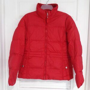 Lands' End Women's Red Down Puffer Jacket/Coat w. Pockets Cinch Inside Size M‎
